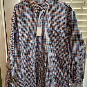 Izod Men's Blue and Red Plaid Button Down Shirt